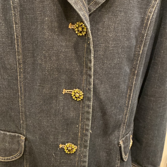 CJ Banks Vintage Denim Elegance: Green Rhinestone Buttons Jacket - Picture 3 of 7
